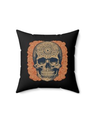 Faux Suede Square Pillow - Indoor pillow with ancient skull print